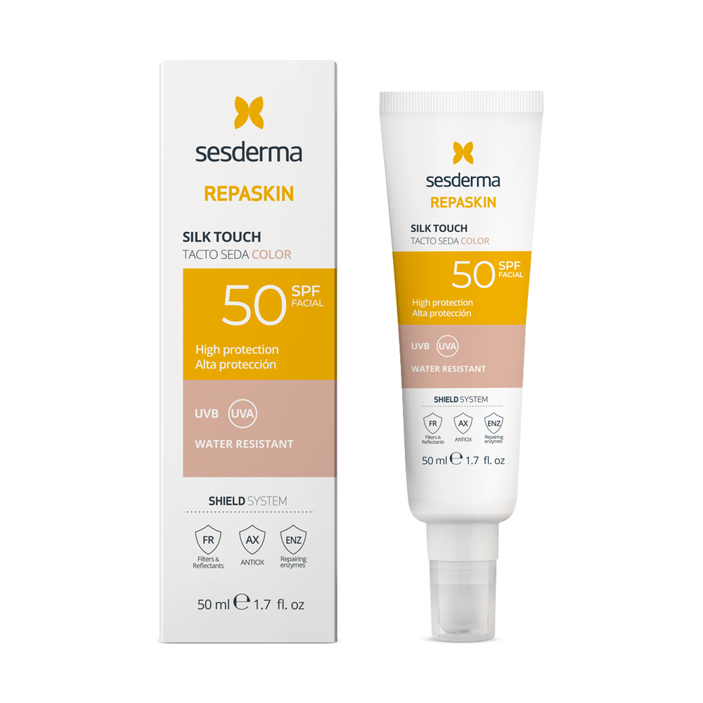 Sesderma Repaskin Silk Touch couleur SPF50 — crème solaire teintée pour le visage