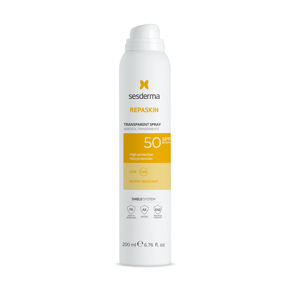 Sesderma Repaskin Transparent Spray SPF50 200 ml — bruma solar transparente para el cuerpo