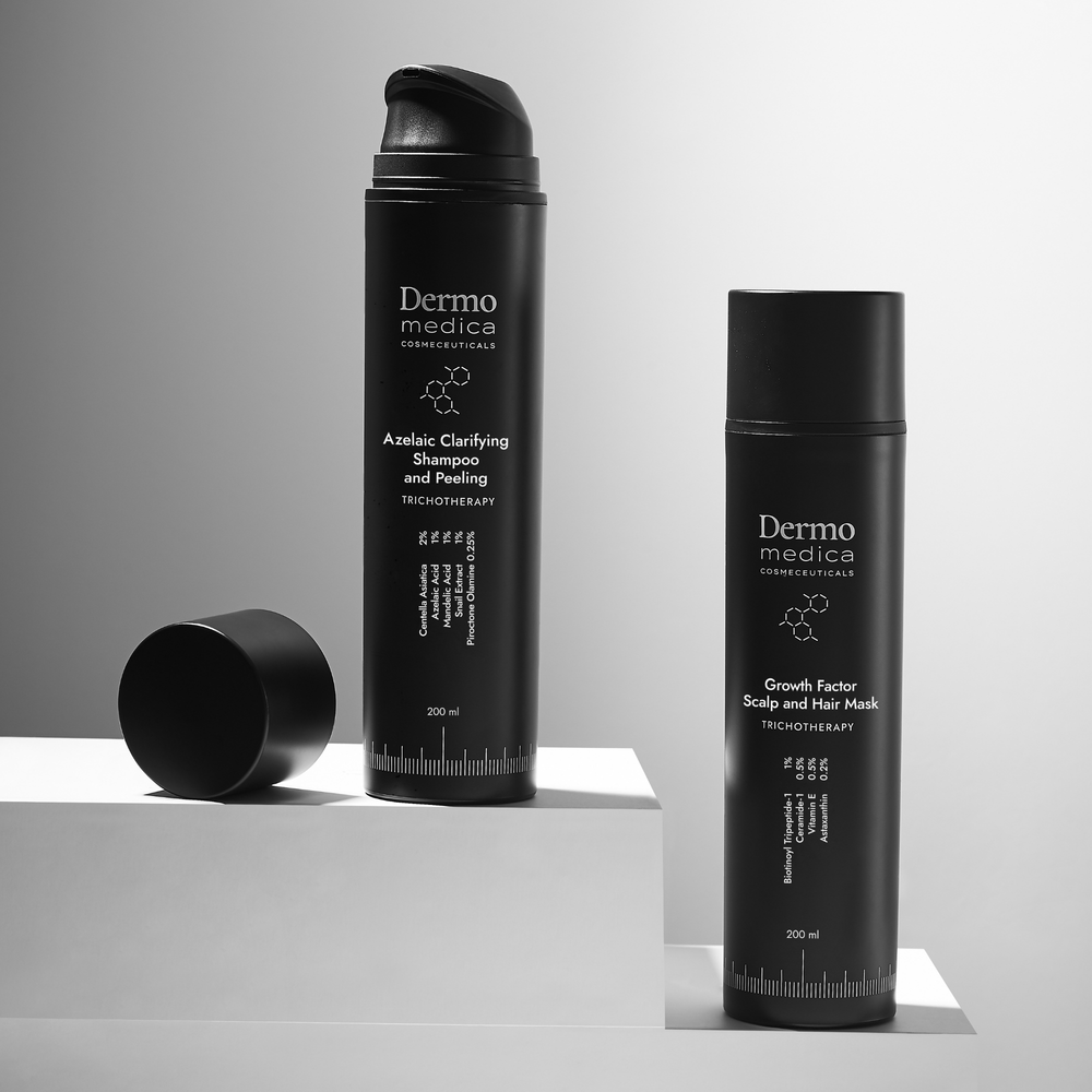 DermoMedica Set Azelaic Clarifying Shampoo and Peeling und Growth Factor Scalp and Hair Mask — trichologisches Set für Kopfhaut und Haar
