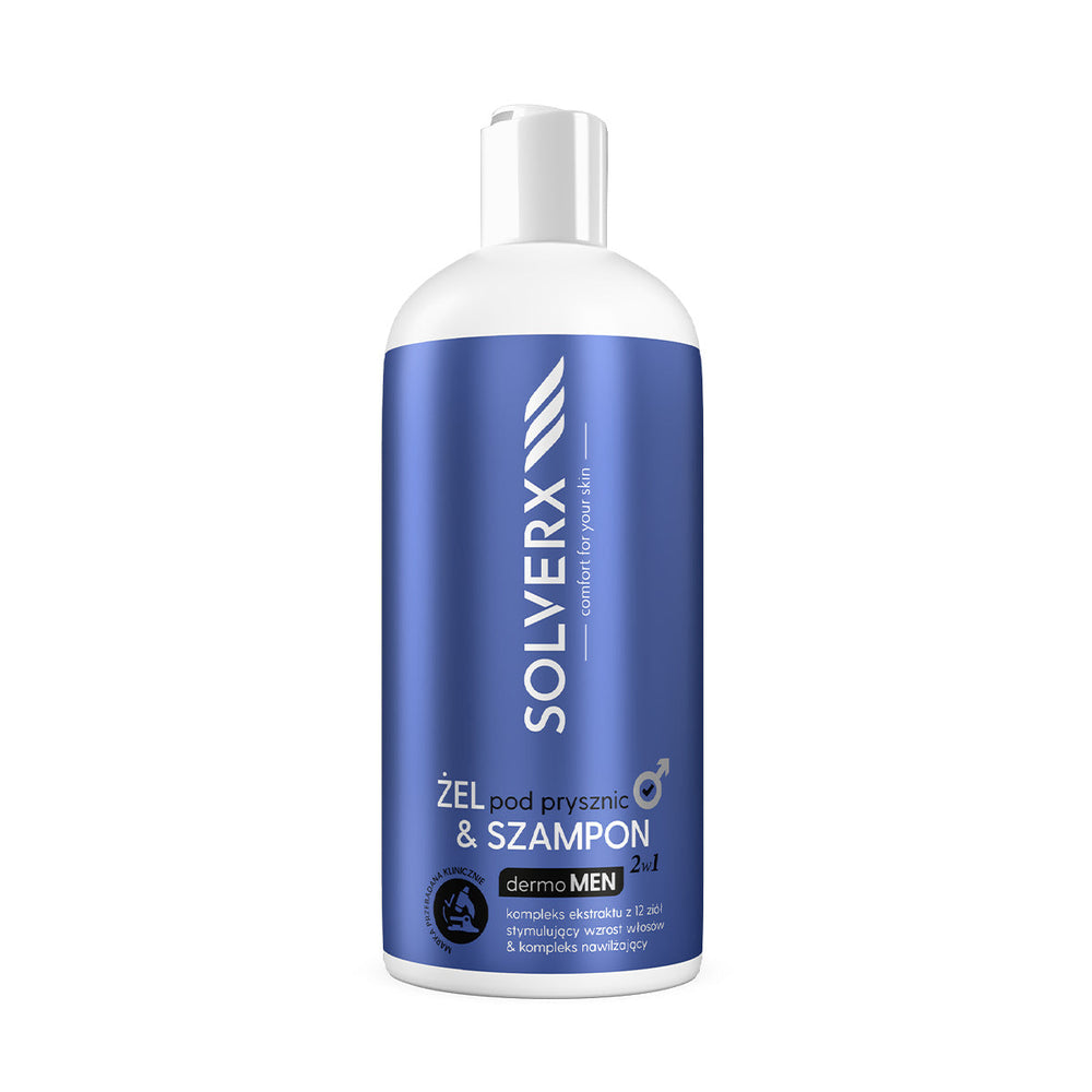 Solverx MEN Sensitive Skin 2-in-1 shower gel/shampoo — gel de corp și păr pentru pielea sensibilă