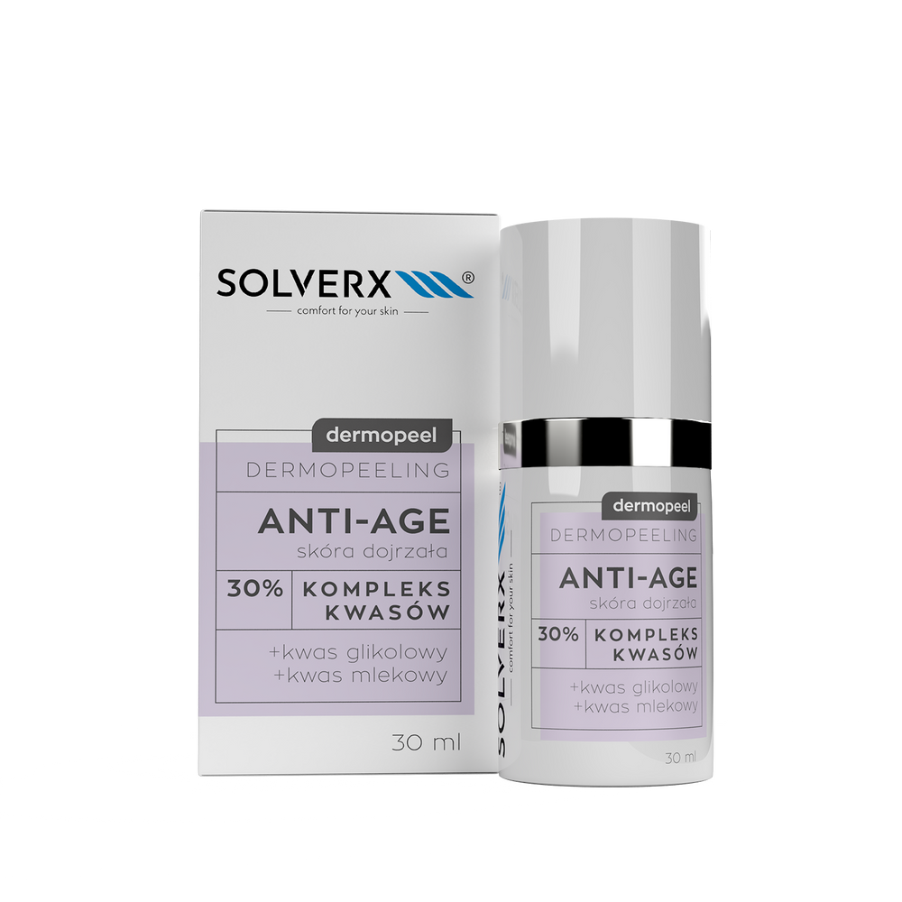Solverx Dermopeel anti-age peeling med glycolsyre og mælkesyre — peelende peeling til moden hud