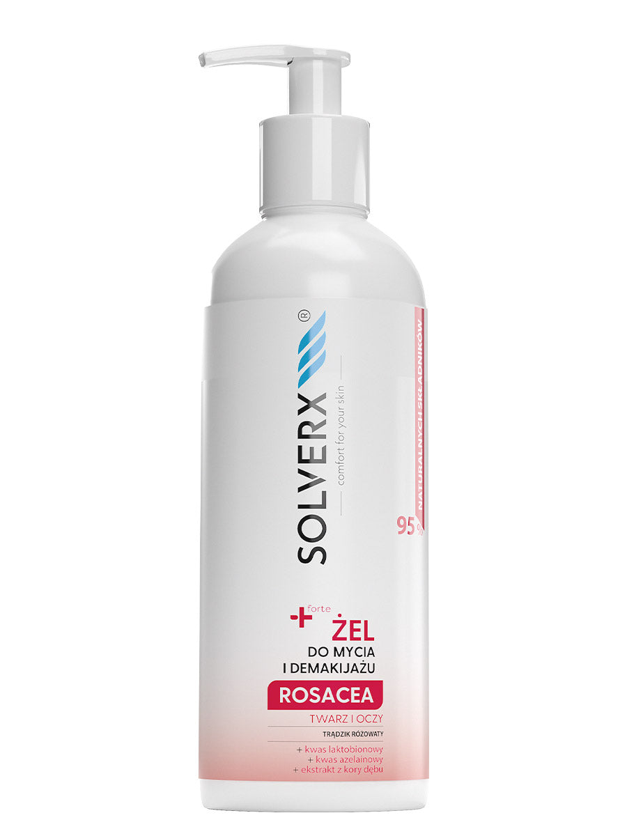 Solverx Rosacea čistiaci a odličovací gél — gél pre cievnu a citlivú pokožku