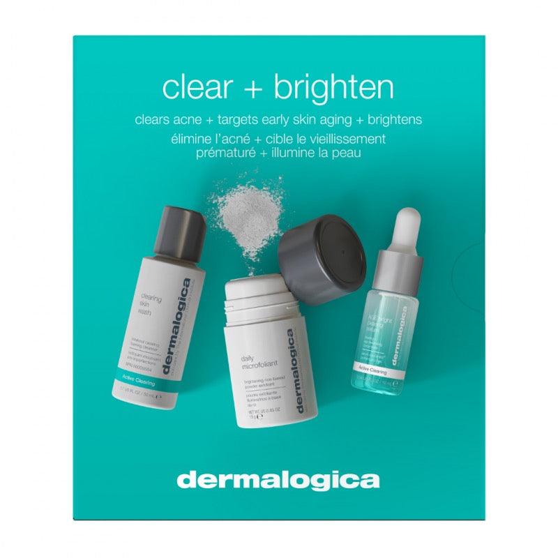 Dermalogica Clear + Brighten Kit — σετ τριών προϊόντων για ενήλικη ακμή και μεταφλεγμονώδη σημάδια