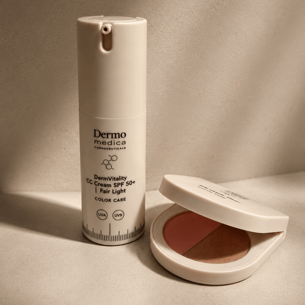 DermoMedica Προωθητικό Σετ – Glowy Duo Fair Light — σετ CC cream SPF 50+ και πούδρας για ανοιχτόχρωμη επιδερμίδα