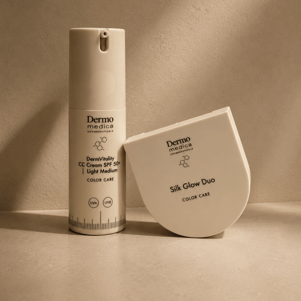 DermoMedica Glowy Duo Light Medium — CC Cream SPF 50+ és Silk Glow Duo szett