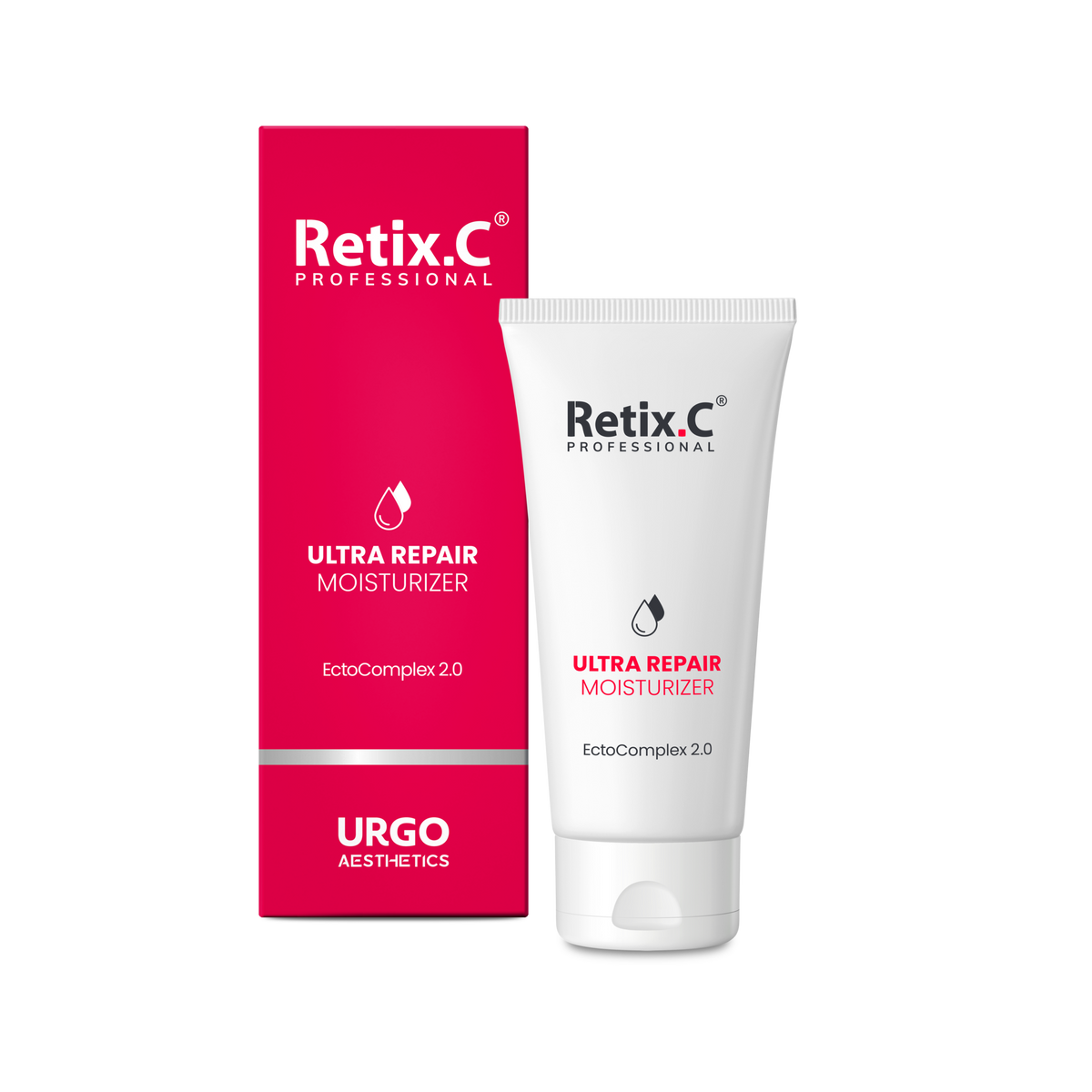Retix.C Ultra Repair Moisturizer 50 ml — krem ultranawilżający i regenerujący po zabiegach, opakowanie produktu (tuba) z próbką kremu
