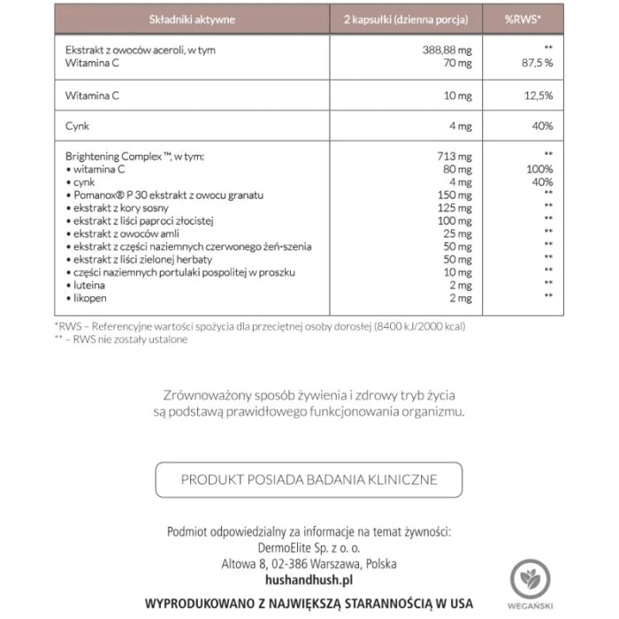 Hush & Hush SkinCapsule Brighten+ — vegan συμπλήρωμα για τις δυσχρωμίες